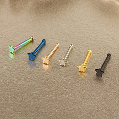 304ステンレススチール製スターノーズボーンリング  ゴールドカラー  7mm  ピン：0.8mm  ヘッド：3mm&nbsp;WGFF656-02