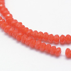 オペークガラスビーズ連売り  多面カット  ロンデル  レッドオレンジ  2.3~2.7x1.5mm  穴：0.5mm  約150~155個/連  32~33cm&nbsp;LS-EGLA-J144-NB03