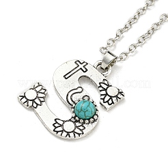 Letter A~Z Antique Silver Plated Alloy with Synthetic Turquoise Pendant Necklaces&nbsp;NJEW-G080-01S