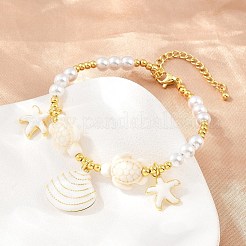 Ocean Brass Enamel Starfish Shell Shape Charm Bracelets for Women&nbsp;LS-KK-CBA68DA-16G-02