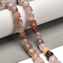 天然のバイオレットストロベリークォーツビーズの連  多面カット  キューブ  6.5~7.5x6.5~7.5x6.5~7.5mm  穴：1.2mm  約57~58個/連  15.35~15.55インチ（39~39.5cm）&nbsp;G-H078-C08-01