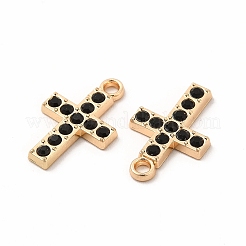 ラックメッキ環境に優しい合金ラインストーンペンダント  宗教クロスチャーム  ゴールドカラー  ジェット  16x10x2mm  穴：1.6mm&nbsp;FIND-A025-19G-03