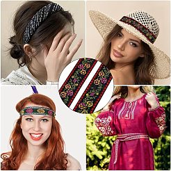 50ヤードのエスニックスタイルの刺繍入りナイロンフラワージャカードリボン  蝶結び ヘアピン 帽子 衣類 アクセサリー  レッド  1インチ（25mm）&nbsp;PW-WG55654-03