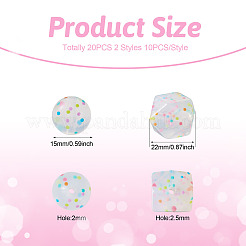 20 個 2 スタイルのシリコーンビーズ  水玉模様と丸の六角形  透明  15~22x15~22x15~17mm  穴：2~2.5mm  10個/スタイル&nbsp;SIL-TA0001-23