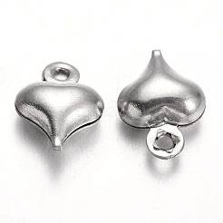 変色しにくいステンレススチールチャーム  膨らんだ心  ステンレス鋼色  9x6.5x3mm  穴：1mm&nbsp;STAS-M226-01B