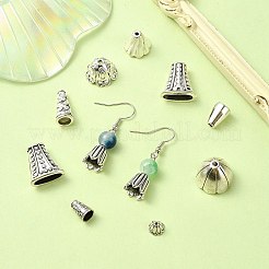 チベットスタイルのビーズキャップとコーン50個、10つのスタイル  アンティークシルバー  7~18x5~17mm  穴：1mm  5個/スタイル&nbsp;DIY-YW0008-48