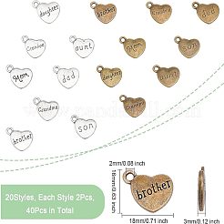 40Pcs 20 Style Family Theme Tibetan Style Alloy Pendants&nbsp;FIND-CA0006-85