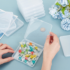 透明プラスチック収納ボックス  正方形ケース、ヒンジ付き蓋付き  ホワイトスモーク  11x11.1x1.5cm&nbsp;CON-WH0095-62B