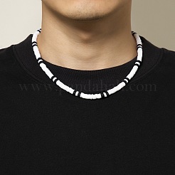 Bohemian Black and White Polymer Clay Heishi Beaded Necklaces for Men&nbsp;DR8717