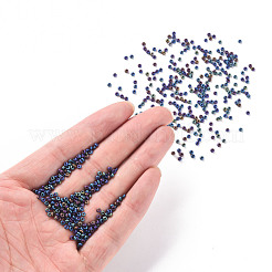 12/0グレードの丸いガラスシードビーズ  メタリックカラーアイリス  マットなスタイル  ブルーメッキ  12/0  2x1.5mm  穴：0.8mm  約30000個/袋&nbsp;SEED-Q008-M604