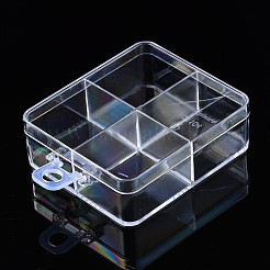 ポリスチレンビーズ貯蔵容器  カバーと4グリッド付き  ジュエリービーズ用小さなアクセサリー  長方形  透明  7.9x6.6x2.5cm  穴：8mm  コンパートメント：30.5x35mm&nbsp;CON-S043-062