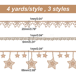 12ヤード 3種類のフィリグリーポリエステルリボン  ゴールド  1/4~2-5/8インチ（6~68mm）  約4ヤード(3.65m)/スタイル&nbsp;OCOR-AR0001-45