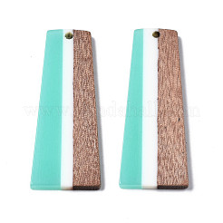 樹脂＆ウォールナットウッドペンダント  台形  ターコイズ  49x19x3mm  穴：2mm&nbsp;X-RESI-S389-073A-A03