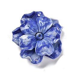 合成貝殻に染めた花の彫刻コネクタチャーム  藤紫色  49x49x16mm  穴：2mm&nbsp;SHEL-D081-01B