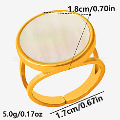 304ステンレススチールと天然シェルのカフオープンリング（女性用）  ラウンド  18KGP本金メッキ  18mm  内径：17mm&nbsp;GL7761-3