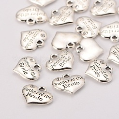 Wedding Theme Antique Silver Tone Tibetan Style Alloy Heart with Father of the Bride Rhinestone Charms&nbsp;TIBEP-N005-19C