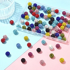 100個10色舗装ディスコボールビーズ  樹脂粘土ラインストーンビーズ  ラウンド  pp13（1.9~2mm）  6列ラインストーン  10mm  穴：1.5mm  ミックスカラー  pp13（1.9~2mm）  6列ラインストーン  10mm  穴：1.5mm  10個/カラー&nbsp;RB-YW0001-15
