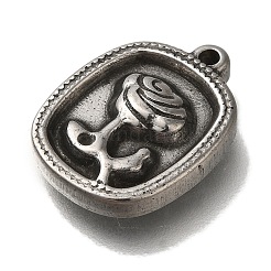 304ステンレスペンダント  アンティークシルバー  花のチャーム  長方形  18.5x14x3.2mm  穴：1.4mm&nbsp;STAS-H223-08AS-01