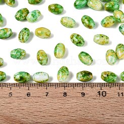 ガラスシードビーズ  オーバル  ツートン  緑黄  9~9.5x6~6.5mm  穴：1.3~1.5mm  約1058個/ポンド&nbsp;SEED-T009-02K