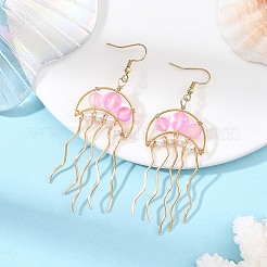Ocean 304 Stainless Steel Wire Wrapped Synthetic Moonstone Jellyfish Dangle Earrings&nbsp;EJEW-JE07534