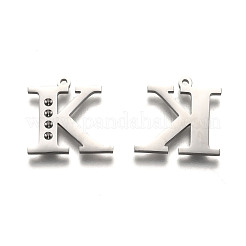 変色しない304ステンレススチールの文字ペンダントラインストーンセッティング  文字.k  15.5x16x1.5mm  穴：1.2mm  フィット感：1.6mmラインストーン&nbsp;STAS-Y006-61P-K