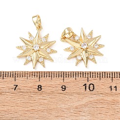 真鍮マイクロパヴェクリアキュービックジルコニアペンダント  スターのチャーム  18KGP本金メッキ  20x17.5x4mm  穴：3x4.5mm&nbsp;KK-D223-03G