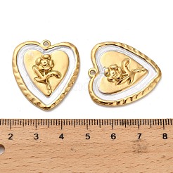 304ステンレスペンダント  花とハート  エナメル  18KGP本金メッキ  イオンプレーティング（ip）  ホワイト  29x27x2.5mm  穴：1.6mm&nbsp;STAS-C152-33G-01