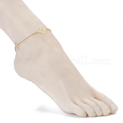 304ステンレススチールクローバーリンクアンクレット  アズキチェーン付き  ゴールドカラー  9-7/8インチ（25cm）&nbsp;AJEW-AN00410