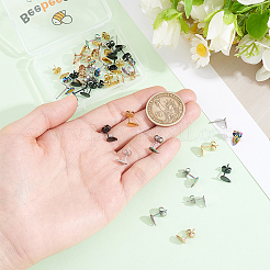50個 5色 304ステンレススチールスタッドピアス金具  平板付  ティアドロップ  カン付き  ミックスカラー  8x5x0.6mm  穴：1.2mm  ピン：0.7mm&nbsp;STAS-BBC0010-42