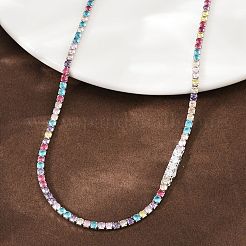 スターリングシルバーのパヴェカラーキュービックジルコニアテニスネックレス（女性用）925個  プラチナメッキ  2.5 mm幅  17.64~17.80インチ（44.8~45.2cm）&nbsp;NJEW-C096-01A-P01