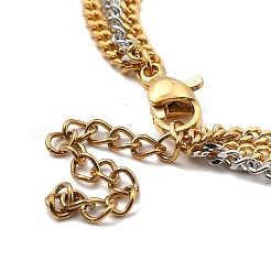 Two Tone 304 Stainless Steel Curb Chains Triple Layer Multi-strand Bracelet with Charms for Women&nbsp;BJEW-C025-12