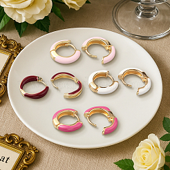 4 Pairs 4 Colors Alloy Enamel Huggie Hoop Earrings for Women&nbsp;EJEW-HY0001-23B
