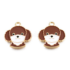 合金エナメルチャーム  ライトゴールド  犬  サドルブラウン  18x17x1.5mm  穴：2mm&nbsp;ENAM-S119-003D