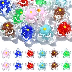 12個6色手作りランプワークビーズ  エナメル  花とスター  ミックスカラー  20~20.5x21~21.5x11.5~12mm  穴：1.6mm  2個/カラー&nbsp;LAMP-CJ0001-98