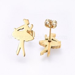 304ステンレススチールジュエリーセット  スタッドピアスとペンダントネックレス  ダンサー  ミックスカラー  ネックレス：17.7インチ（45cm）  スタッドピアス：16x10x1.2mm  ピン：0.8mm&nbsp;SJEW-O090-18