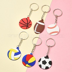 6 個 6 スタイル PVC プラスチックペンダントキーホルダー  スポーツグッズキーホルダー  プラチナメッキ鉄スプリットキーリング付き  混合図形  9.85~10.85cm  1個/スタイル&nbsp;KEYC-YW0001-19