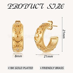 クリア キュービック ジルコニア サン ムーン スター スタッド ピアス  430ステンレススチール製ハーフフープピアス（女性用）  ゴールドカラー  21x8mm&nbsp;JE938A