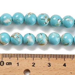 合成石とトロカス貝のビーズ連売りを組み立てたもの  染め  ラウンド  ターコイズ  8~8.5mm  穴：1mm  約49個/連  15.47''（39.3センチメートル）&nbsp;X-G-B128-08C-06