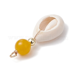 Natural Cowrie Shell & Natural Dyed Malaysia Jade Round Pendants&nbsp;PALLOY-JF03832-01