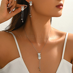 女性用201ステンレススチール製ハート型ラリアットネックレス＆イヤリングセット  ステンレス鋼色  ネックレス：18.50インチ（47cm）&nbsp;AF6640