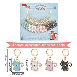 合金エナメルフォックスペンダントロッキングステッチマーカー  304ステンレススチール留め具ステッチマーカー  ミックスカラー  3.5cm  4色  3個/カラー  12個/セット&nbsp;HJEW-AB00052