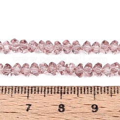 透明ガラスビーズ連売り  三角形  多面カット  淡いバイオレットレッド  3~3.5x4~4.5x4~4.5mm  穴：0.8mm  約121~131個/連  14.37~15.35インチ（36.5~39cm）&nbsp;GLAA-N018-4mm-25