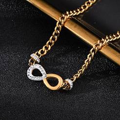 304 Stainless Steel with Polymer Clay Rhinestones Infinity Pendant Necklaces for Women&nbsp;NJEW-Z065-04G