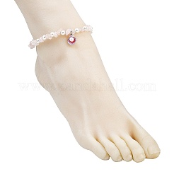 4Pcs 4 Styles Alloy Enamel Shell Shape Charm White Round Shell Pearl & Natural Rose Quartz & Flower Amazonite & Dyed Aquamarine & Amethyst Chip Beaded Anklets&nbsp;AJEW-AN00734