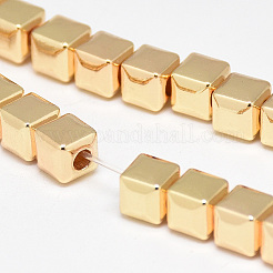 電気メッキ磁気無し合成ヘマタイトビーズ連売り  キューブ  ライトゴールドメッキ  6x6x6mm  穴：2mm  約70個/連  16.1インチ&nbsp;G-Q465-41KC
