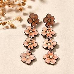 304 Stainless Steel Flower Dangle Stud Earrings&nbsp;EJEW-M074-05P