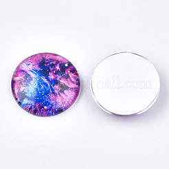 星空模様プリントガラスカボション  半円/ドーム  カラフル  25x6~6.5mm&nbsp;GGLA-N004-25mm-D78