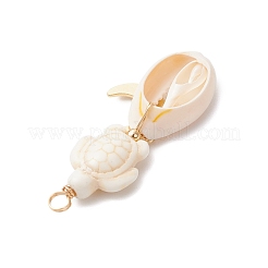 4Pcs 4 Styles Natural Cowrie Shell & Dyed Synthetic Turquoise Turtle Copper Wire Wrapped Pendants&nbsp;PALLOY-JF04035-02