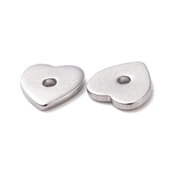 変色しない304ステンレススチールビーズ  ハート  ステンレス鋼色  6x6x1mm  穴：1mm&nbsp;STAS-D185-03P-01