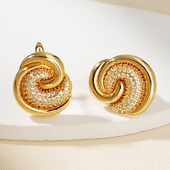 French Style Brass Clear Cubic Zirconia Swirl Stud Earrings&nbsp;HY3681-2